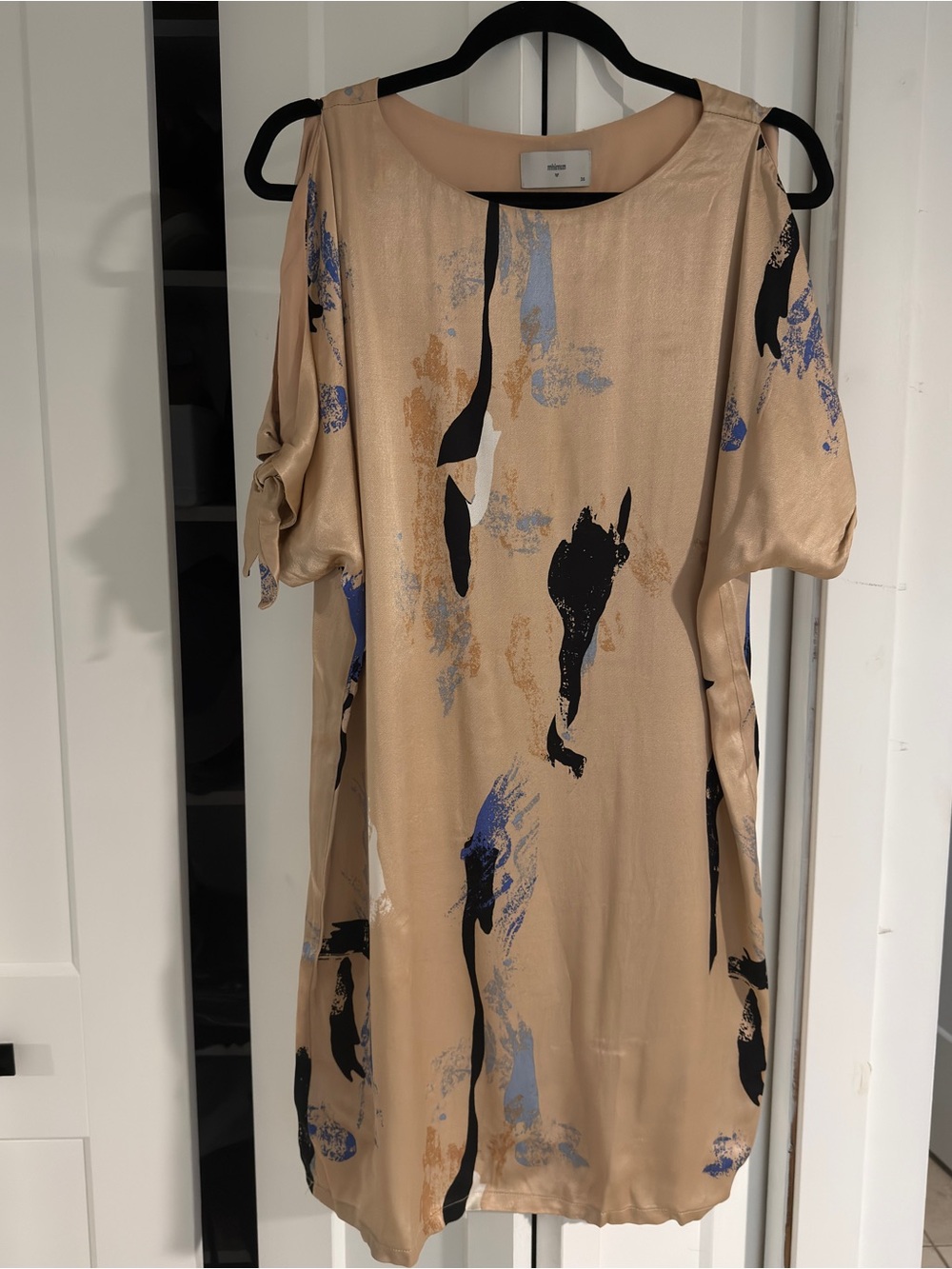 Minimum Light Pink Midi Dress with Abstract Black and Blue Print